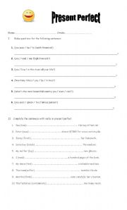 English worksheet: present perfect activity