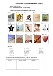 English Worksheet: Teaching English Through Songs - Teenage Dream - by Katy Perry