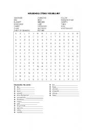 English worksheet: Household items vocabulary