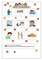 English Worksheet: Listen to the Thanksgiving story.