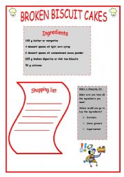 English Worksheet: BROKEN BISCUIT CAKES RECIPE AND WORKSHEET