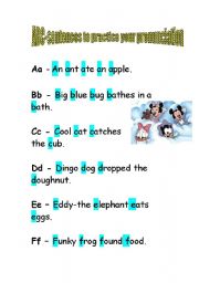 English worksheet: ABC-sentences to practice pronunciation