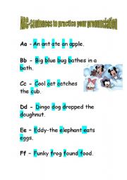 English Worksheet: ABC-sentences to practice pronunciation