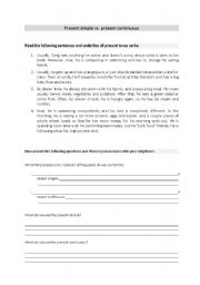 English Worksheet: present simple vs. present continuous