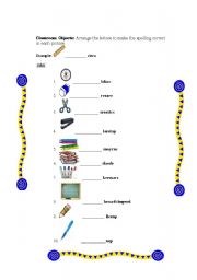 English worksheet: Classroom Objects