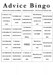 English Worksheet: Advice Bingo