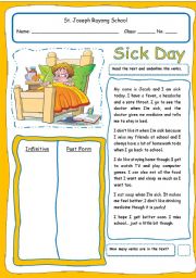 English Worksheet: Sick Day (2 pages & fully editable)