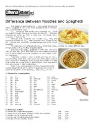 English Worksheet: Difference Between Noodles and Spaghetti