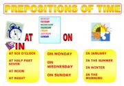 English Worksheet: Prepositions of Time Poster