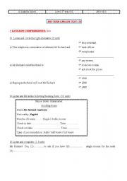 English Worksheet: mid-term test 8th form 