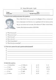 English Worksheet: test on personal identification