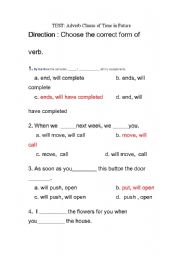 English Worksheet: Test : Time clause in FUTURE