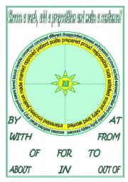 Prepositions Spinner (boadgame, list of 40 expressions with be + directions) [2 pages] ***editable (Thanks, moravc!)