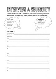 English worksheet: Interview a Celebrity