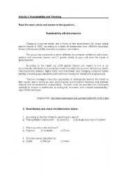 English Worksheet: Tourism and sustainability