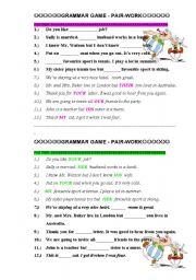 English Worksheet: Pair game Pronouns