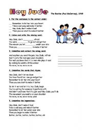 English Worksheet: 2 pages of exercises on Hey Jude by the Beatles