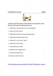 English Worksheet: LISTENING COMPREHENSION: DRINKS