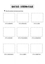 English worksheet: Wild animals - glue the pictures