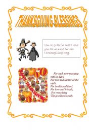 English Worksheet: THANKSGIVING BLESSINGS