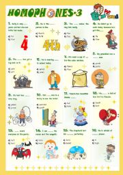 English Worksheet: Homophones-3 (3/8)