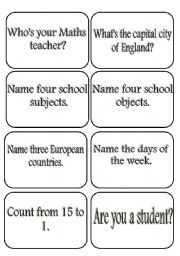 English Worksheet: Speaking cards