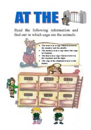 English Worksheet: at the zoo-prepostions