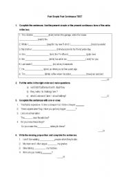 English Worksheet: Past Simple Past Continuous TEST