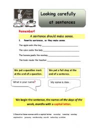 English worksheet: looking carefully at sentence