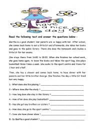 English Worksheet: a short reading