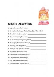 English Worksheet: short answers