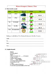 English Worksheet: Means of transport / distance / time