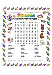 English Worksheet: Sweets Word Search