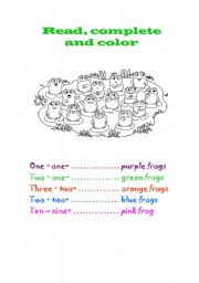 English Worksheet: Numbers and colors