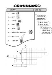 English Worksheet: Crossword - free time