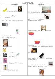 English Worksheet: BANANA CAKE RECIPE