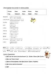 English Worksheet: Disney Princess & Frog: Word Scramble with Secret Message