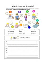 English Worksheet: Daily Routine for Jim and Jane