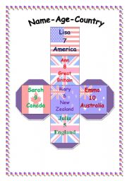 English Worksheet: Name-Age-Country for GIRLS