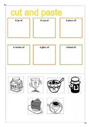 English Worksheet: cut and paste container