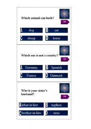 English Worksheet: Who wants to be a millionaire, cards for level A2