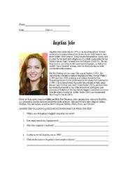 English Worksheet: Reading Comprehension Prompt -Celebrity Angelina Jolie
