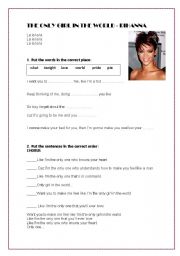 English Worksheet: Song: The only girl in the world. Rihanna