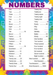 English Worksheet: numbers list