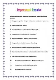 English Worksheet: Impesonal passive