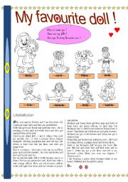 English Worksheet: My Favourite Doll -- (reading / colouring / writing)