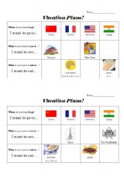 English Worksheet: Vacation Info Gap - 