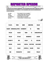 English worksheet: REPORTED SPEECH