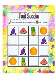 English Worksheet: Fruit Sudoku
