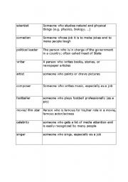 English Worksheet: Famous people - Find a definition for the professions